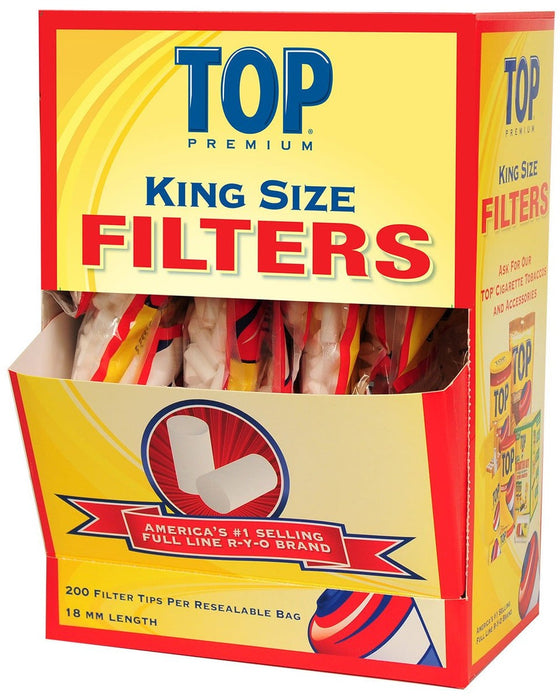 TOP FILTERS KING SIZE 200 FILTER TIPS RESEALABLE BAG 18 MM LENGTH