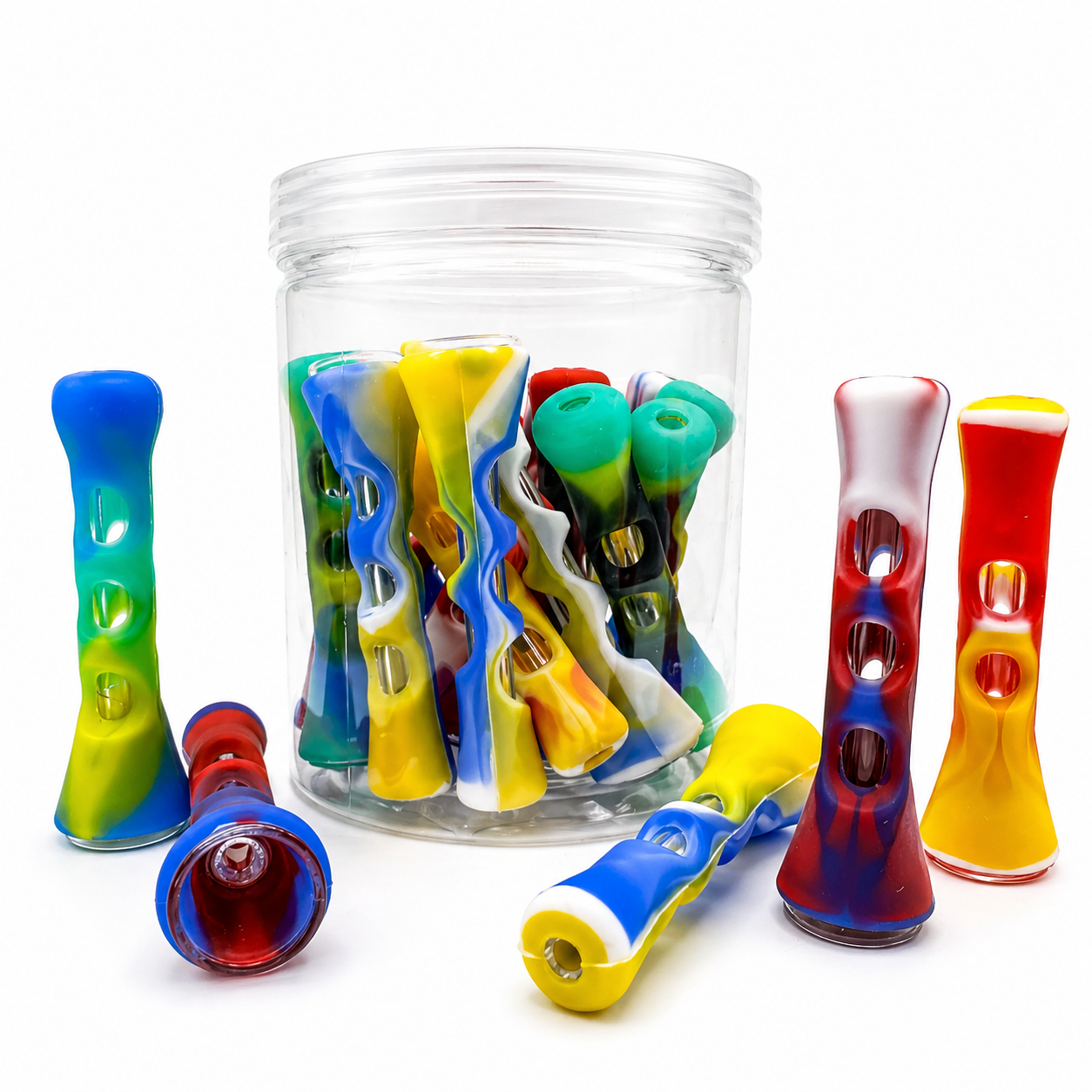 3.5" Flashlight Silicone Chillum with Glass Bowl (20ct Jar)