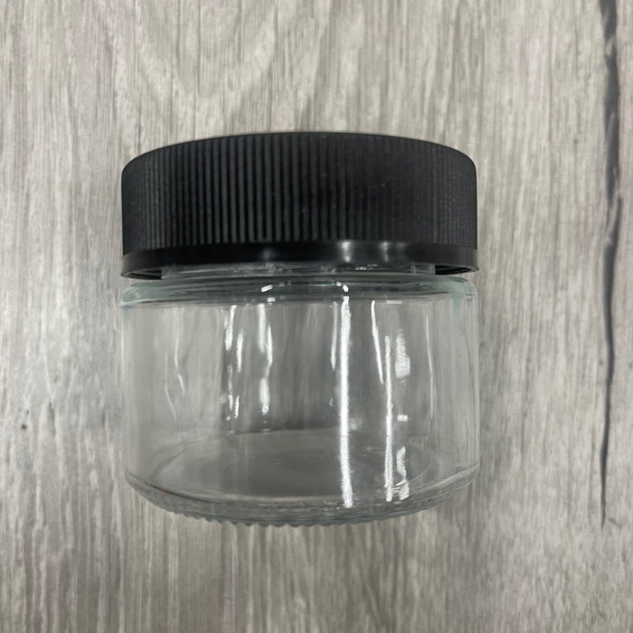 60mL (2oz.) Clear Plastic Child Resistant Jar Container with Black Cap