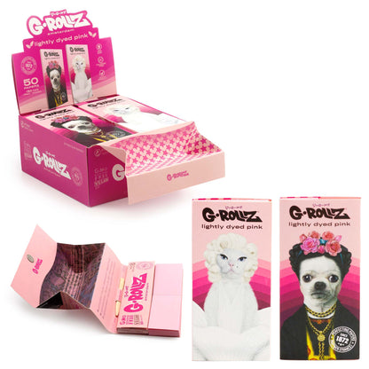 G-ROLLZ Lighty Dyed Pink - 50 King Size Paper + Tips & Tray Poker (16 Booklets per box)