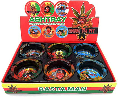 Small Glass Fashion Ashtray - Rasta Man (6 Count Display)