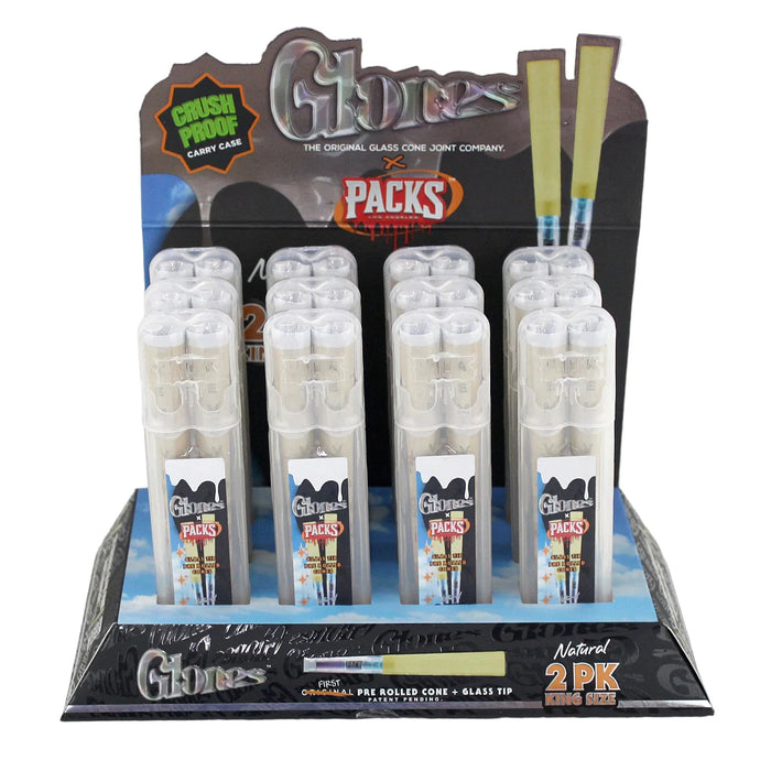 Glones X Packs Pre Rolled Cones with Glass Tips - 2pk King Size (12ct Display) (16Disp/cs)