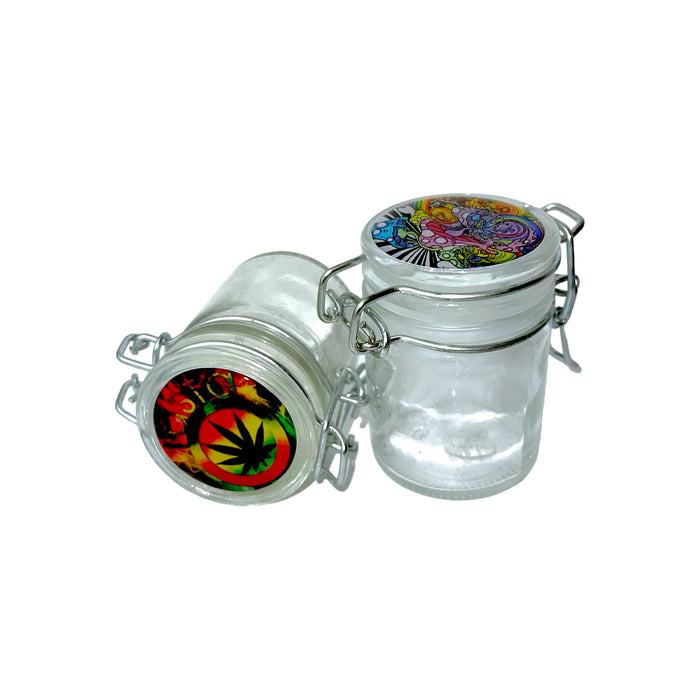 Small Glass Jar W/Safety Lock Sticker Designs