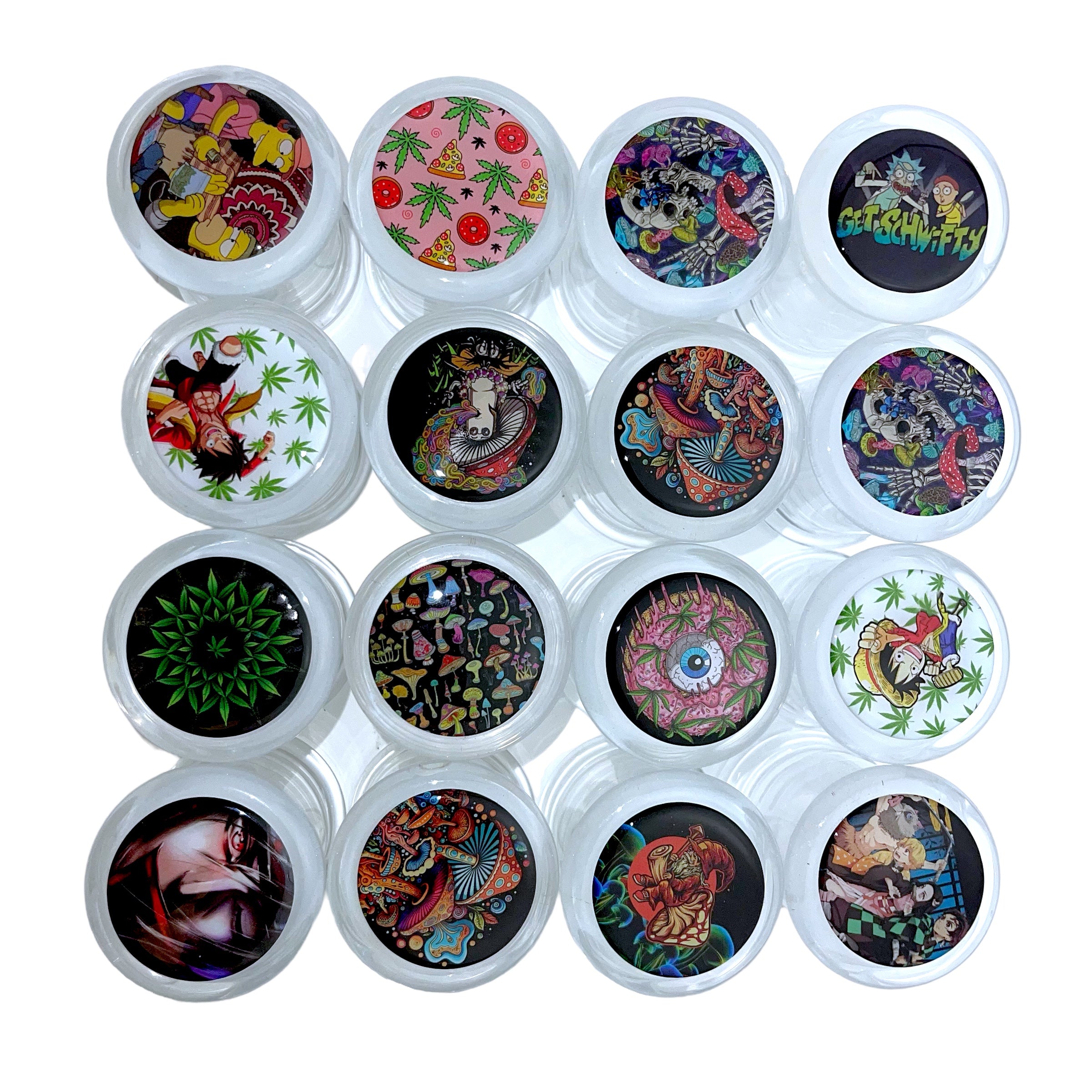 Small Glass Pop Top Air Tight with Head Sticker Design