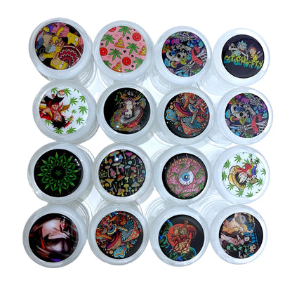 Small Glass Pop Top Air Tight with Head Sticker Design