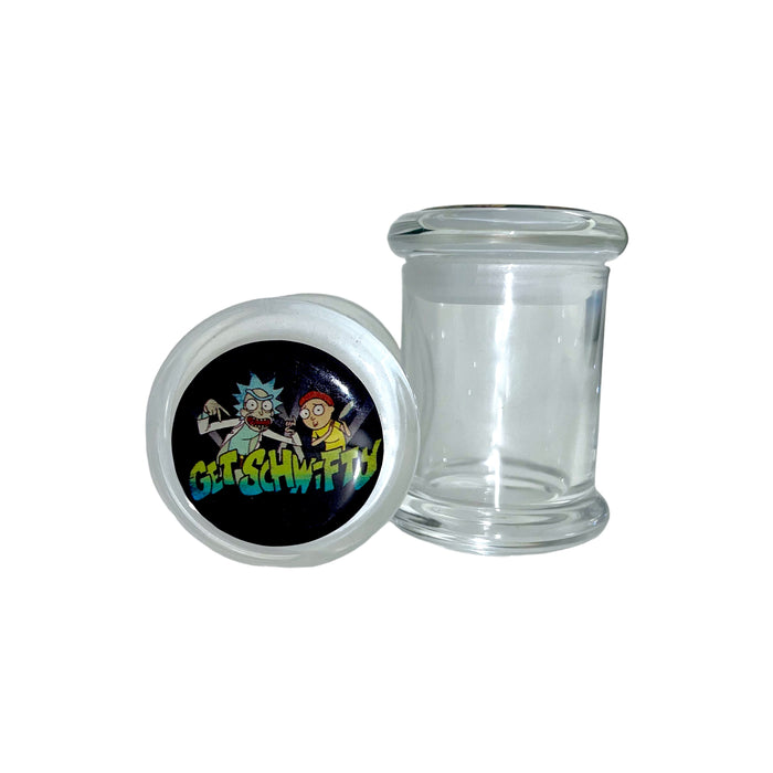 Small Glass Pop Top Air Tight with Head Sticker Design