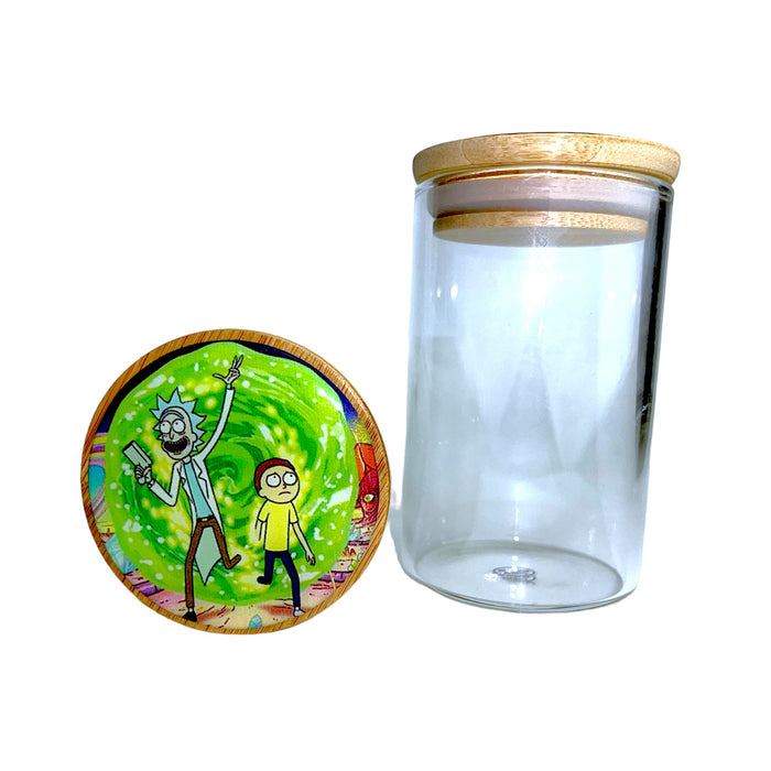 Medium Bamboo Lid Air Tight Glass Jar with Head Sticker Design