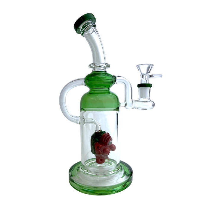10" Evil Face Bent Neck Glass Water Pipe