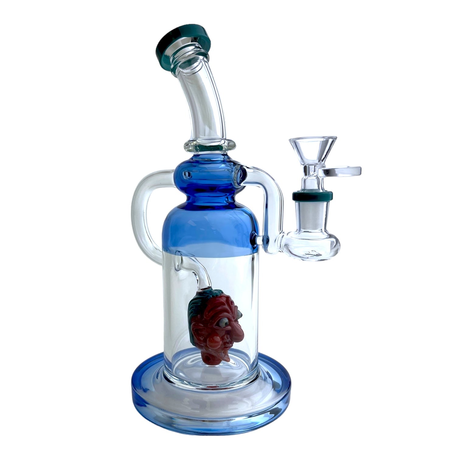 10" Evil Face Bent Neck Glass Water Pipe
