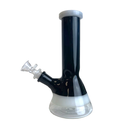 8" White Ring Beaker Glass Water Pipe