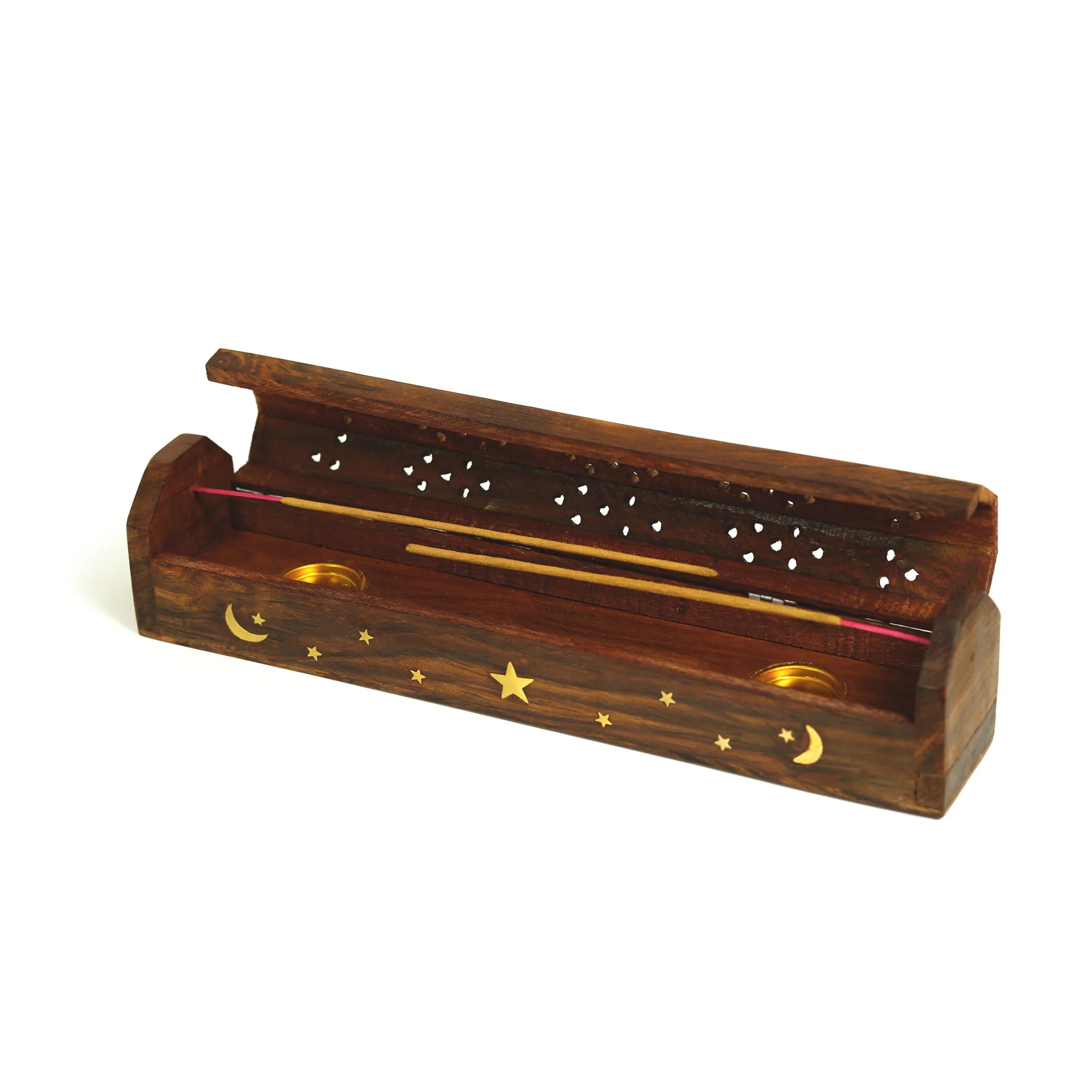 Incense Burner Wooden Coffin Box with Storage