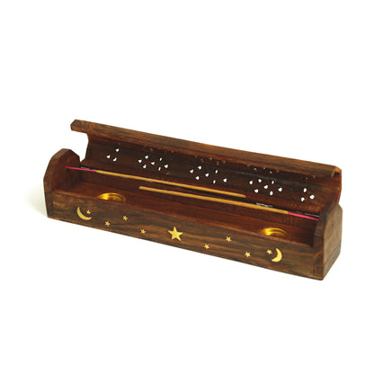 Incense Burner Wooden Coffin Box with Storage