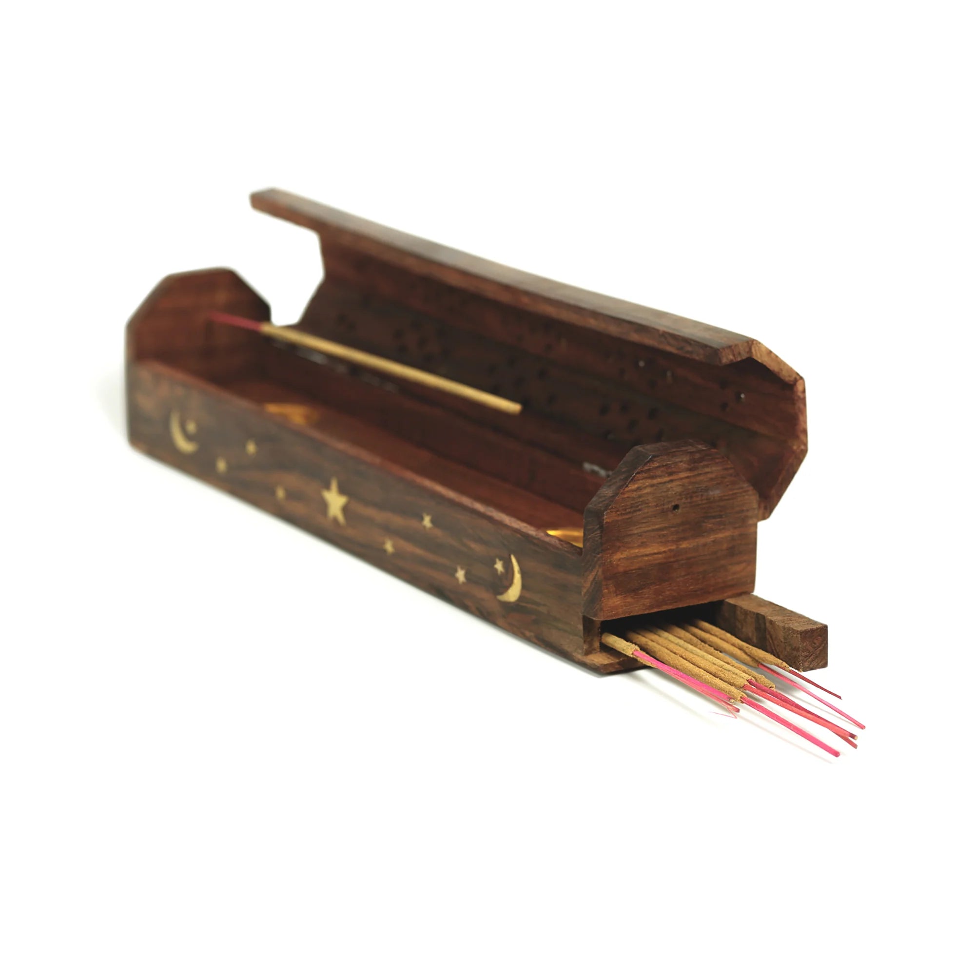 Incense Burner Wooden Coffin Box with Storage