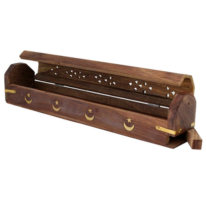 Incense Burner Wooden Coffin Box with Storage