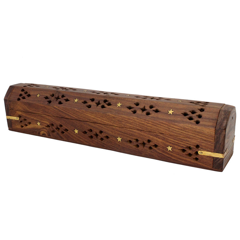 Incense Burner Wooden Coffin Box with Storage