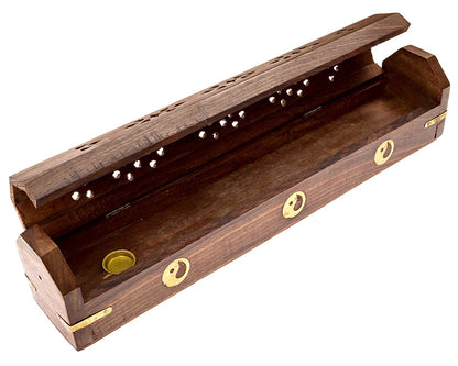 Incense Burner Wooden Coffin Box with Storage