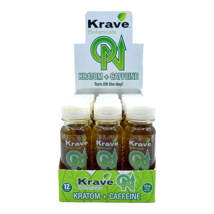 KRAVE ON Kratom + Caffeine SHOT (Display of 12)