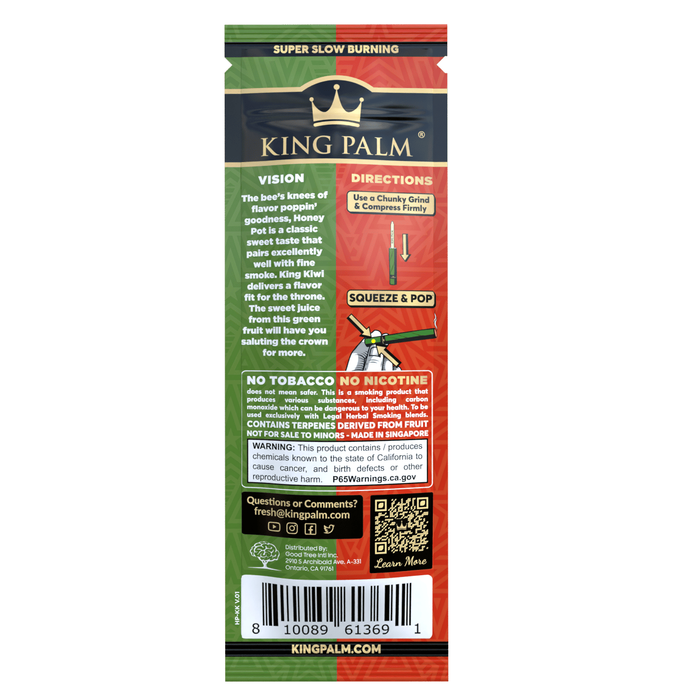 King Palm Dual Pack 2 King Size 2g Rolls - Honey & Kiwi (20 Pack Display)
