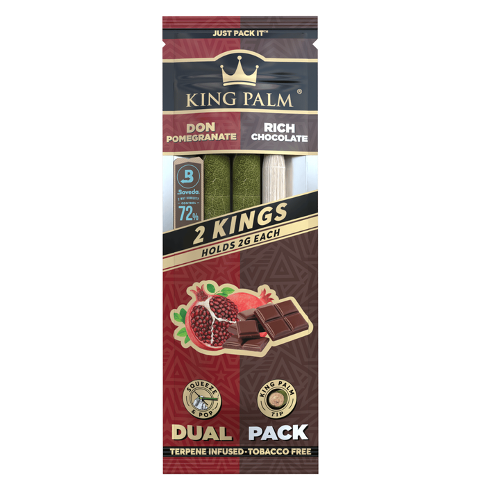 King Palm Dual Pack 2 King Size 2g Rolls - Pomegranate & Chocolate (20 Pack Display)