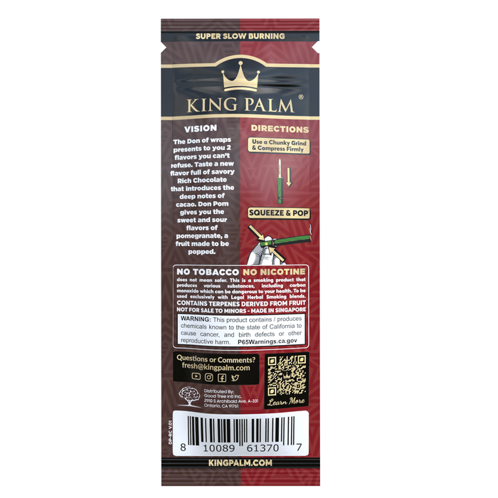 King Palm Dual Pack 2 King Size 2g Rolls - Pomegranate & Chocolate (20 Pack Display)