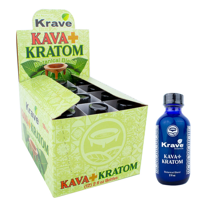 Krave Kava + Kratom Liquid Shots - Botanical Blend 2 fl oz (12pcs/Display)