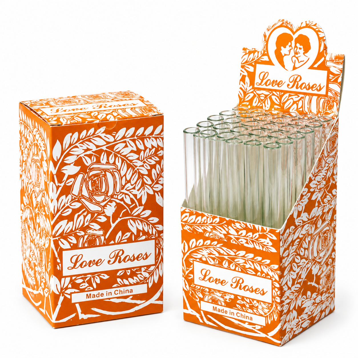 Love Roses Thick Glass Tube 36pc Display Box | 24D/Case