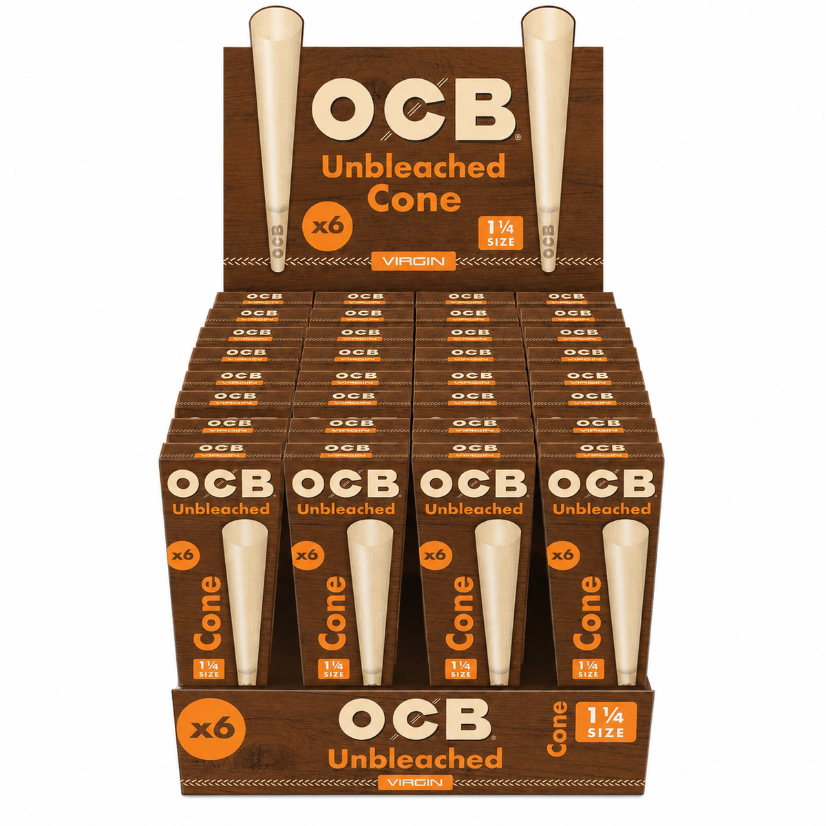 OCB Virgin Unbleached Cones 114 6/pk  32/display