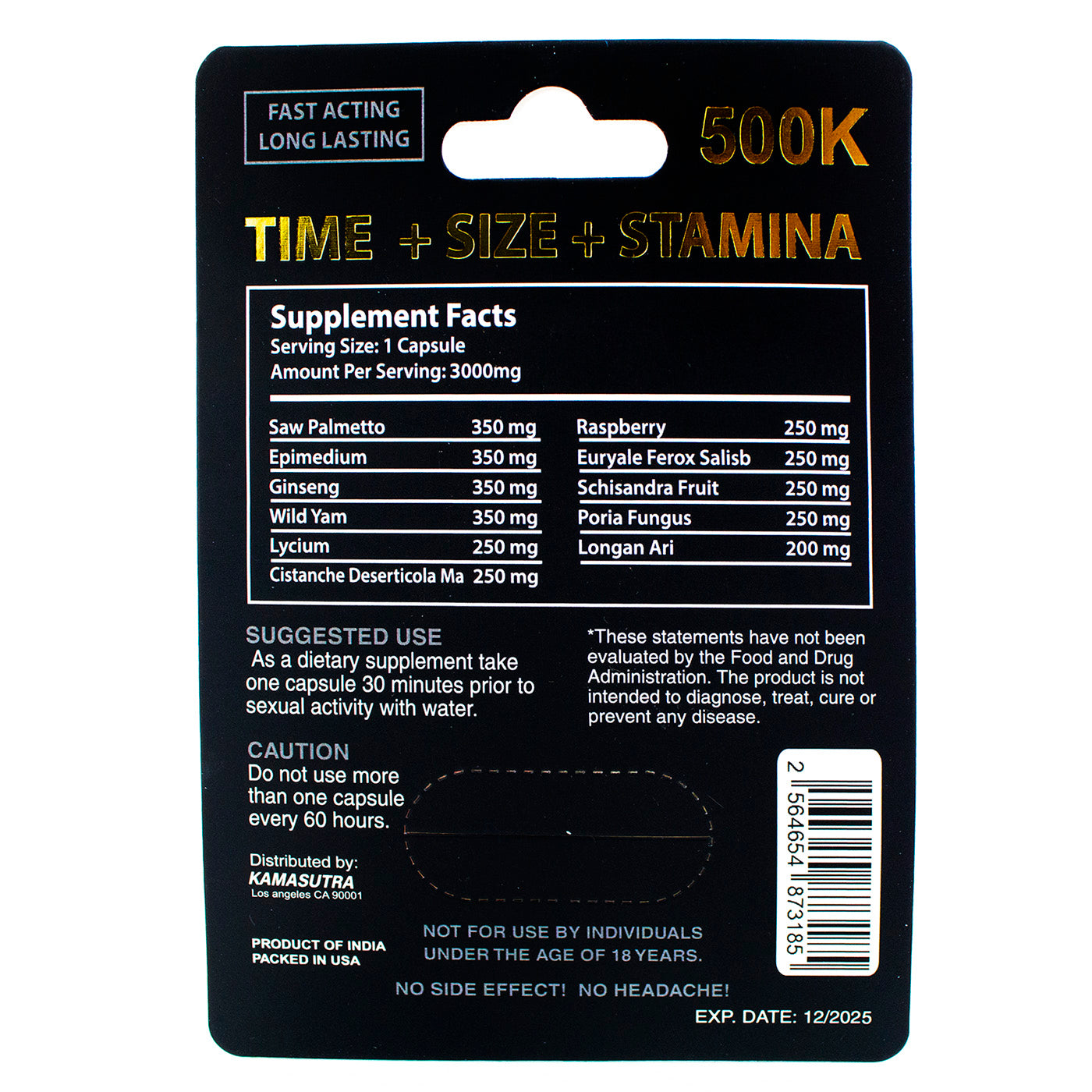 Kamasutra 500K Male Enhancement Pill 24ct Display