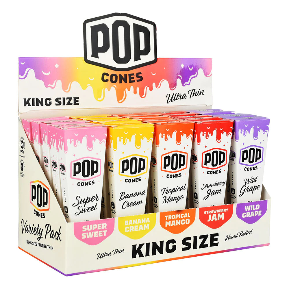 Pop Cones Ultra Thin King Size Pre-Rolled Cones with Flavor Tip (3 per pack/25 Pack)