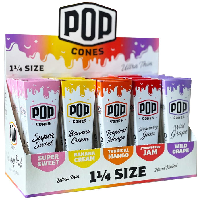 Pop Cones Ultra Thin 1 1/4 Size Pre-Rolled Cones with Flavor Tip (6 per pack/25 Pack)