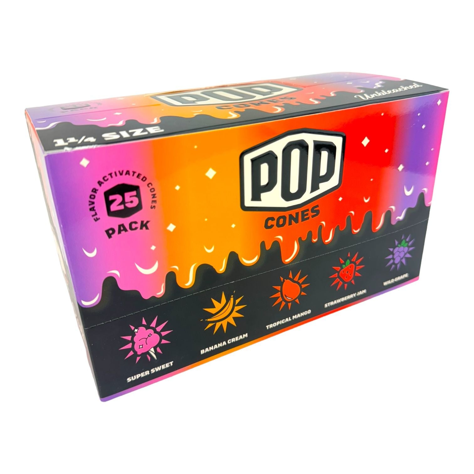 Pop Cones Unbleached King Size Pre-Rolled Cones with Flavor Tip (3 per pack/25 Pack)