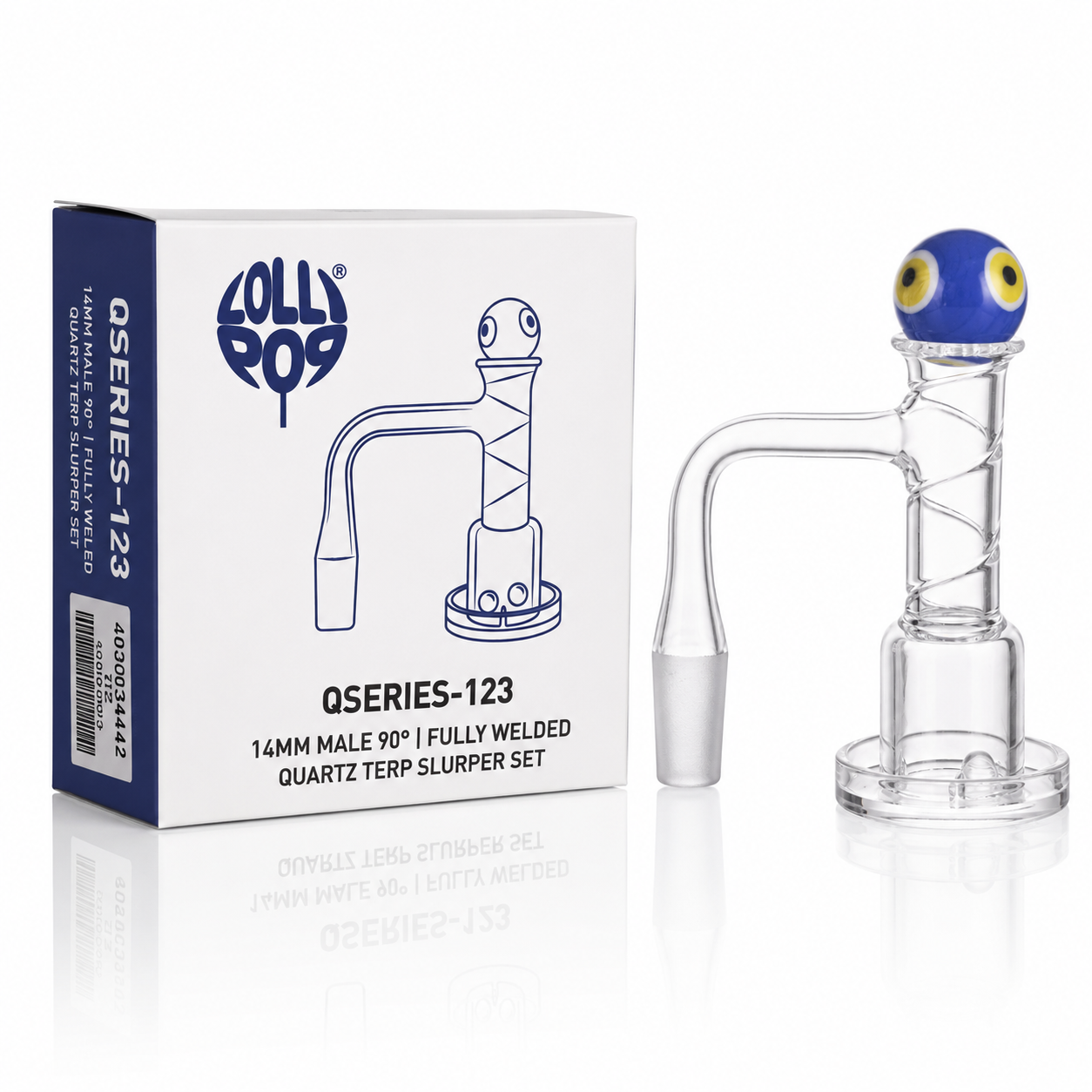 Lollipop QSeries-123 — 14mm Male 90° Fully Welded Quartz Terp Slurper Set