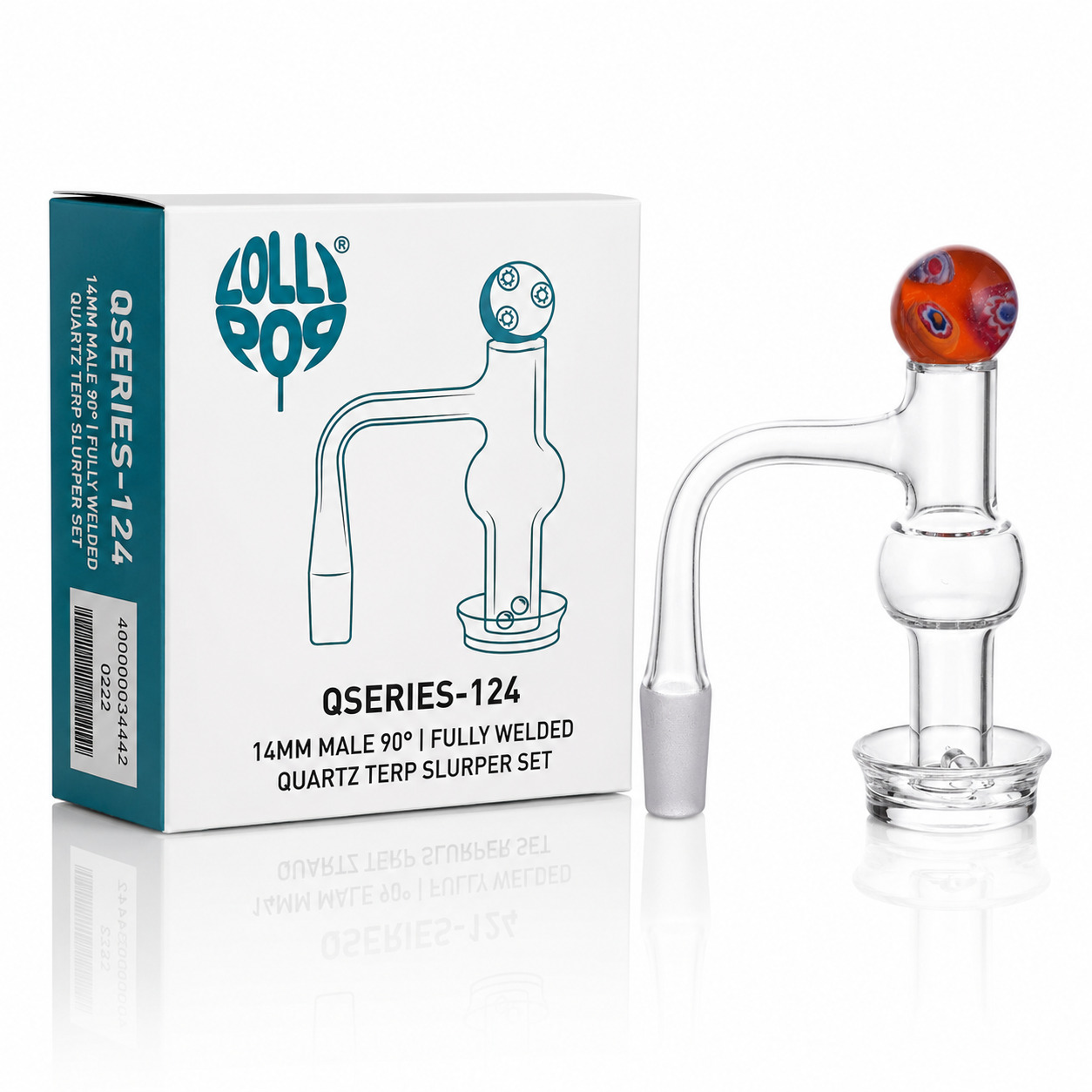 Lollipop QSeries-124 — 14mm Male 90° Fully Welded Quartz Terp Slurper Set