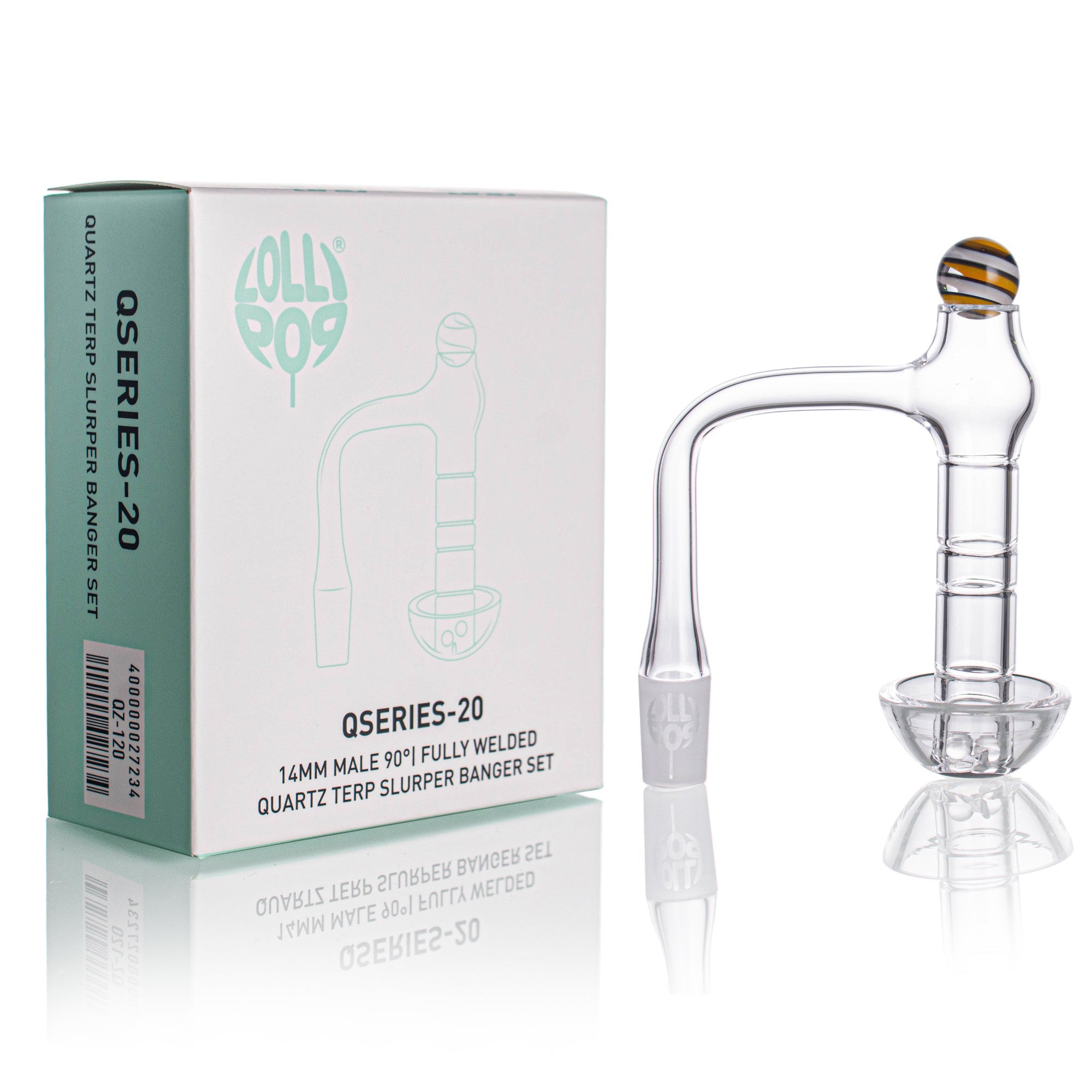 Lollipop QSeries-20 — 14mm Male 90° Fully Welded Quartz Terp Slurper Banger Set