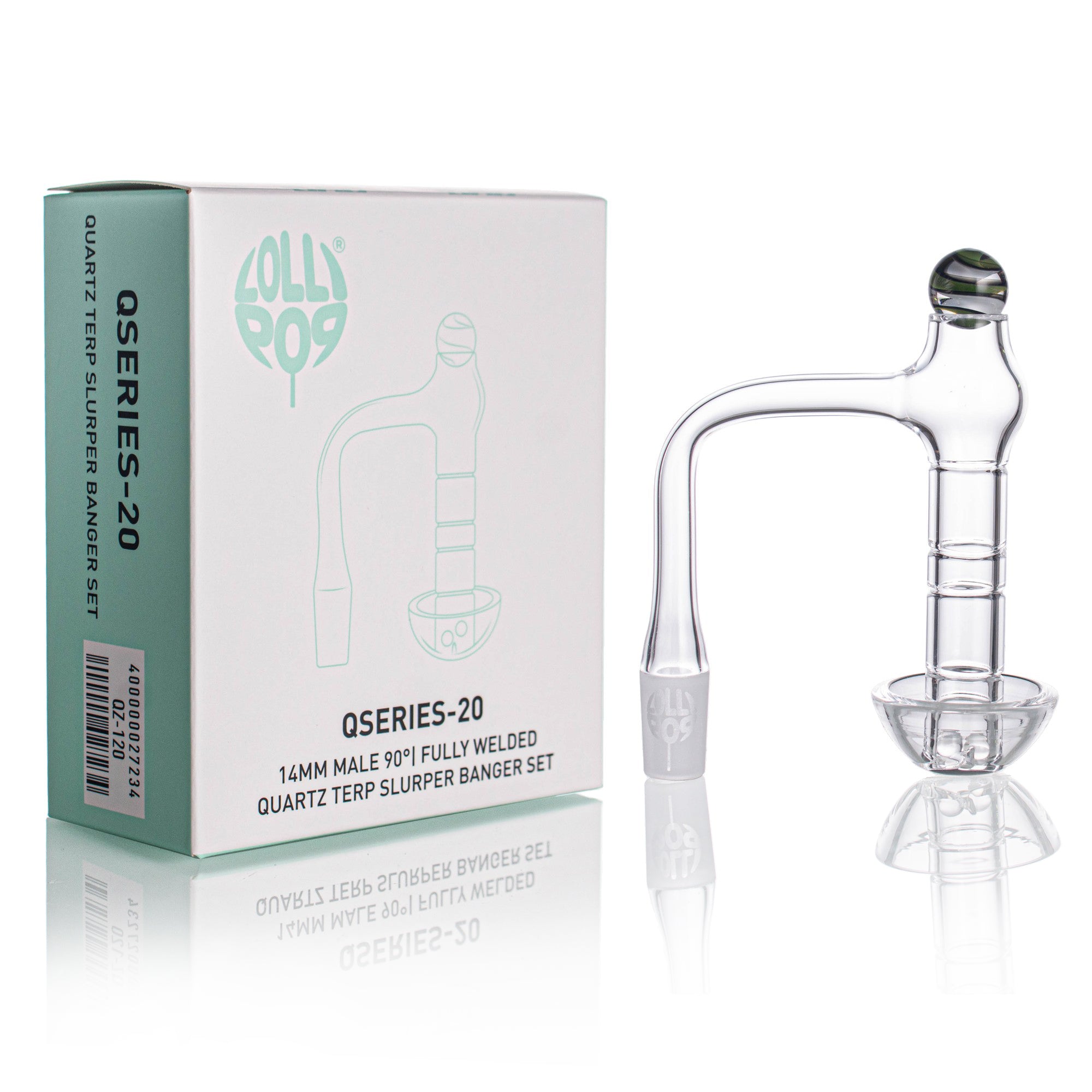 Lollipop QSeries-20 — 14mm Male 90° Fully Welded Quartz Terp Slurper Banger Set