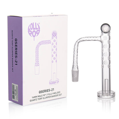 Lollipop QSeries-21 — 14mm Male 90° Fully Welded Quartz Terp Slurper Banger Set
