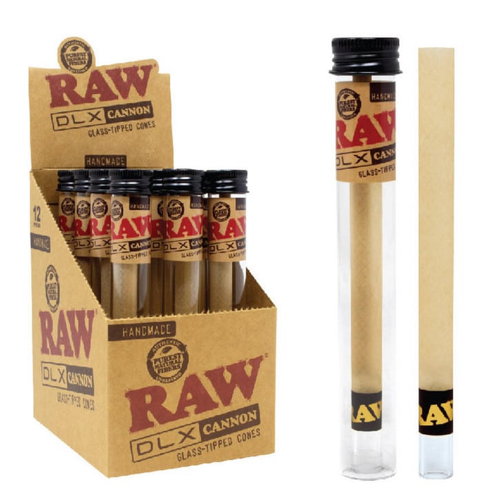 Raw DLX Cannon Glass Tipped Cones (12ct Display)