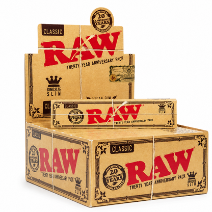 Raw Classic King Size Slim 20 Year Anniversary Pack (32 Leaves per pack/ 50 Per Box)