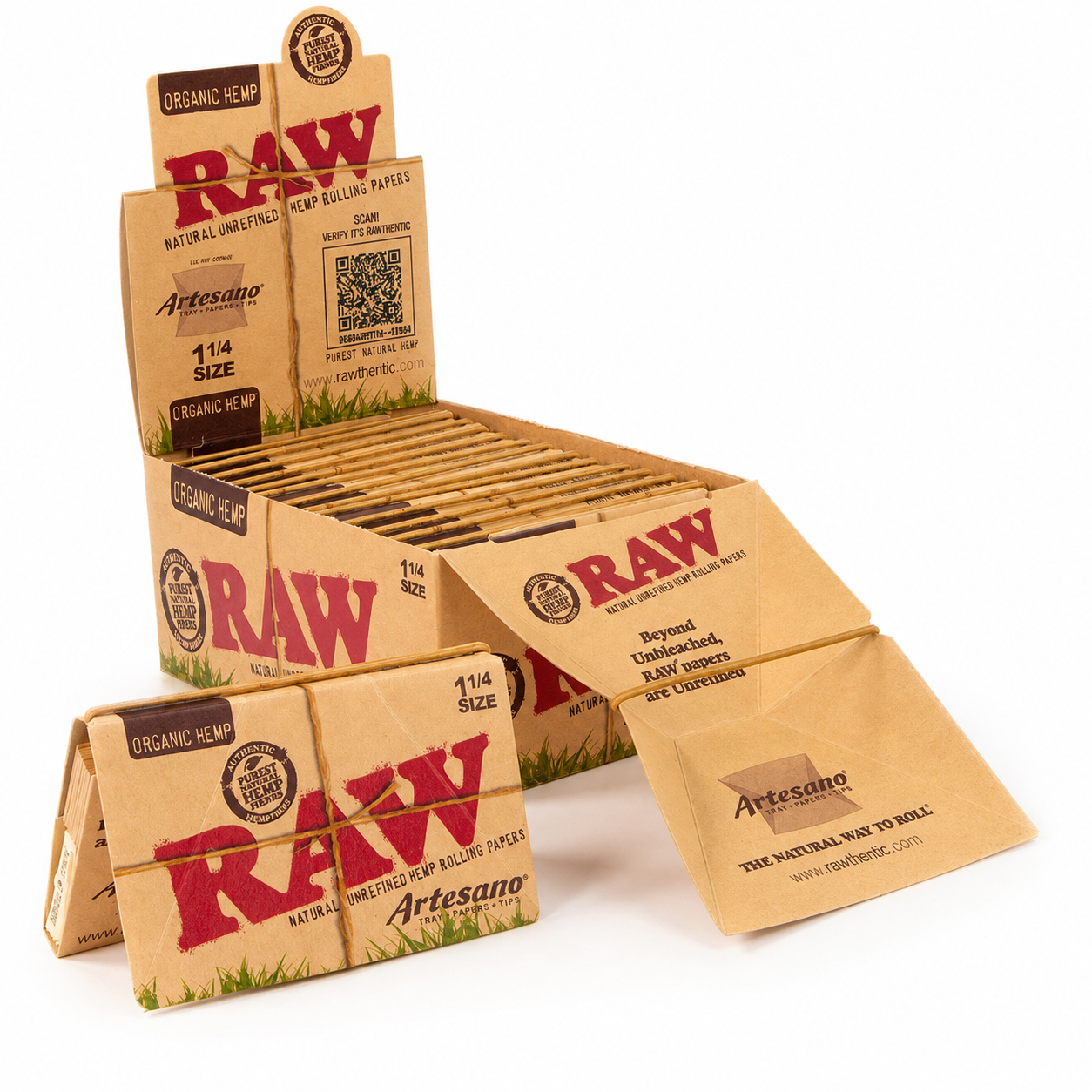 RAW Organic Hemp Artesano 1 1/4 Size Rolling Papers (32 Sheets with Tips / 15 Packs per Box)