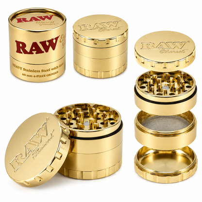 RAW Ethereal 60mm 4Pc Grinder I Stainless Steal Gold Plating