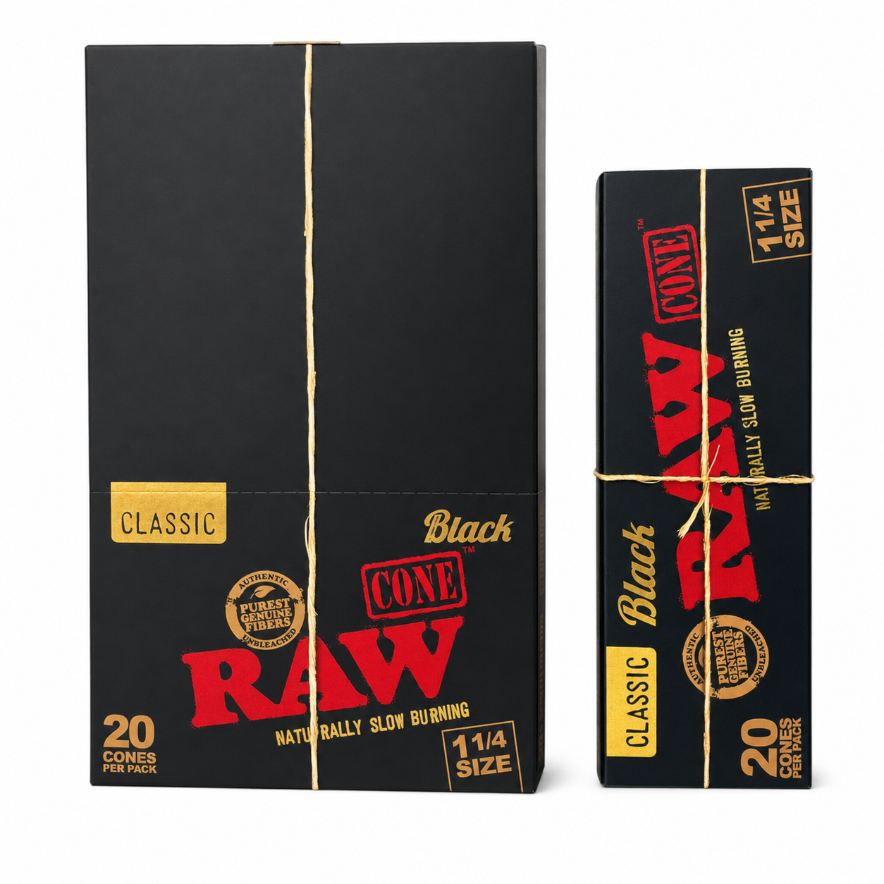 Raw Black Classic 1 1/4" Cones - 20 per Pack