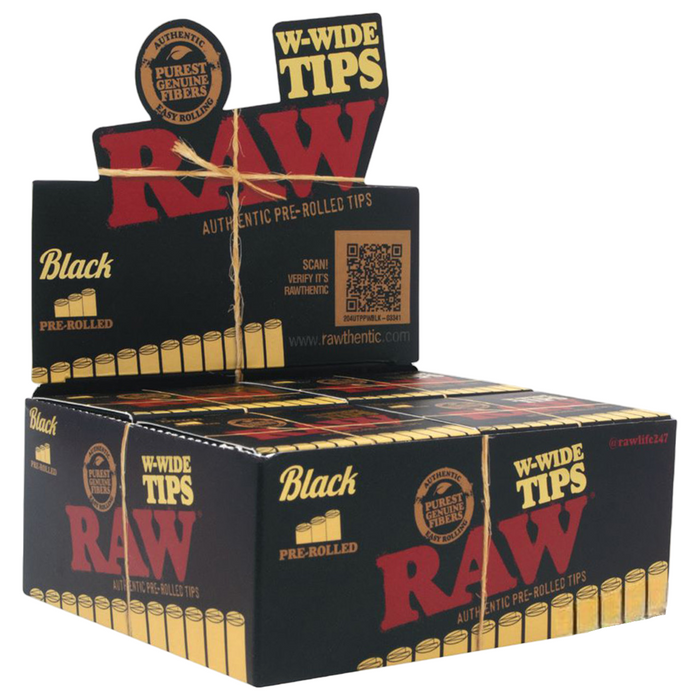 Raw Black W-Wide Pre- Rolled Tips - 18ct / 20 per Display
