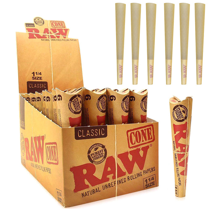 Raw Classic 1 1/4" Size Pre-Rolled Cone - (6 Cones per Pack - 32 Packs/Display)