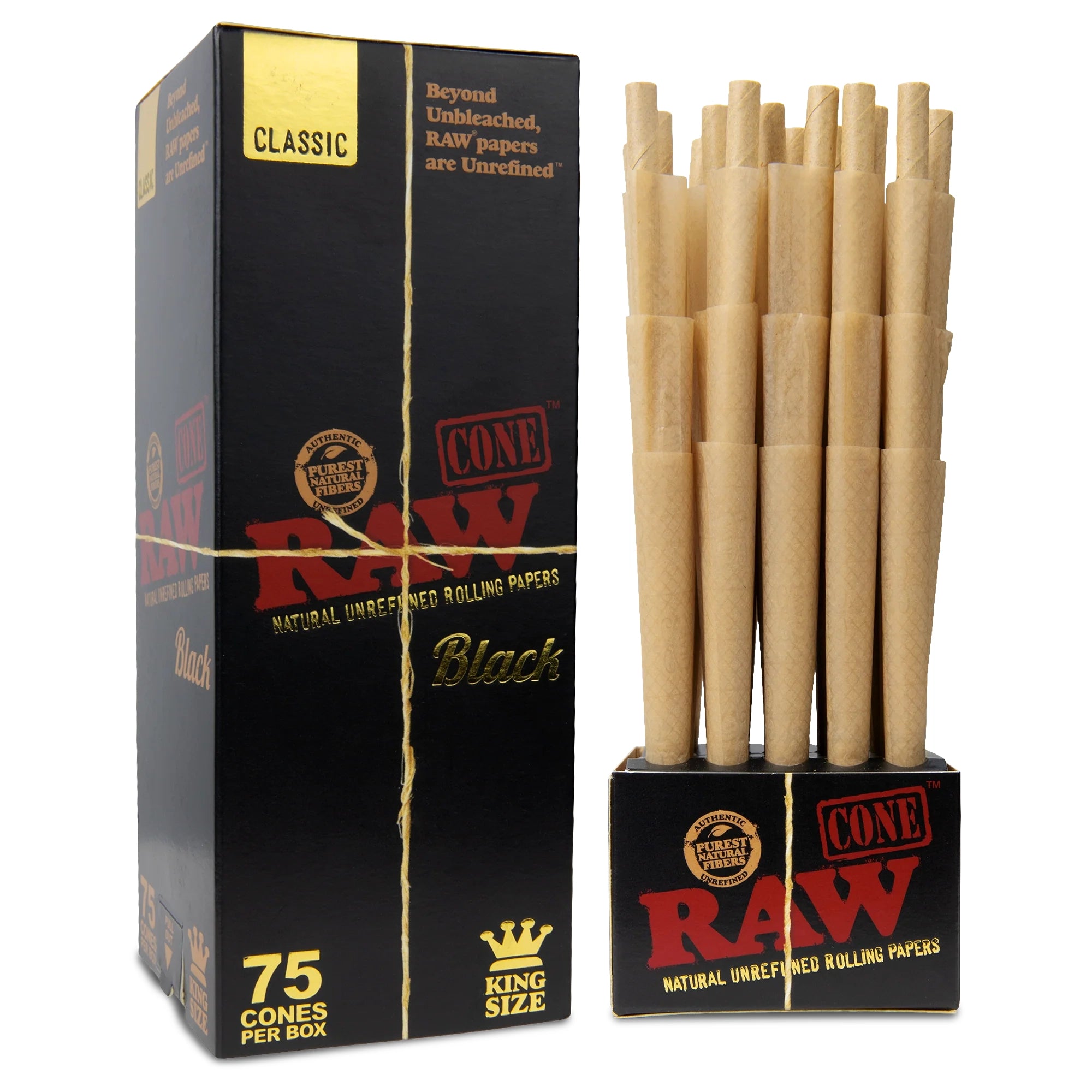Raw Classic Black Cone King size 75 Cones Per Pack