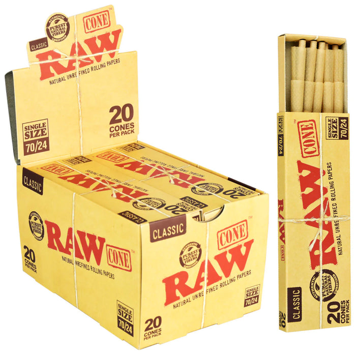 Raw Classic Cones Single Size 70/24 20 Cones Per Box