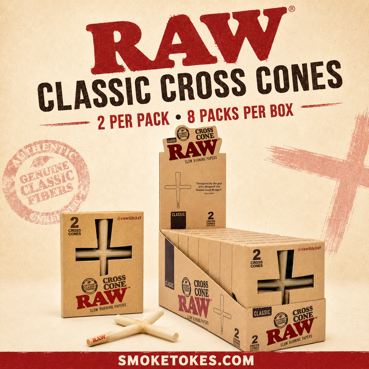 Raw Classic Cross Cones (2 per Pack/ 8 Pack Box)