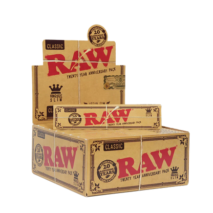 Raw Classic King Size Slim 20 Year Anniversary Pack (32 Leaves per pack/ 50 Per Box)