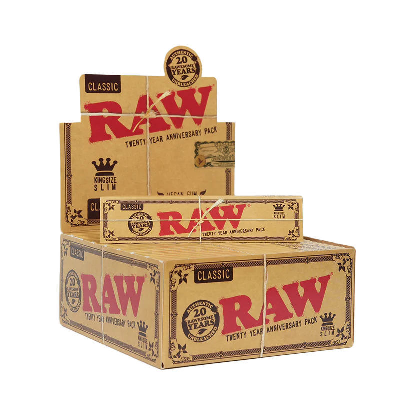 Raw Classic King Size Slim 20 Year Anniversary Pack (32 Leaves per pack/ 50 Per Box)
