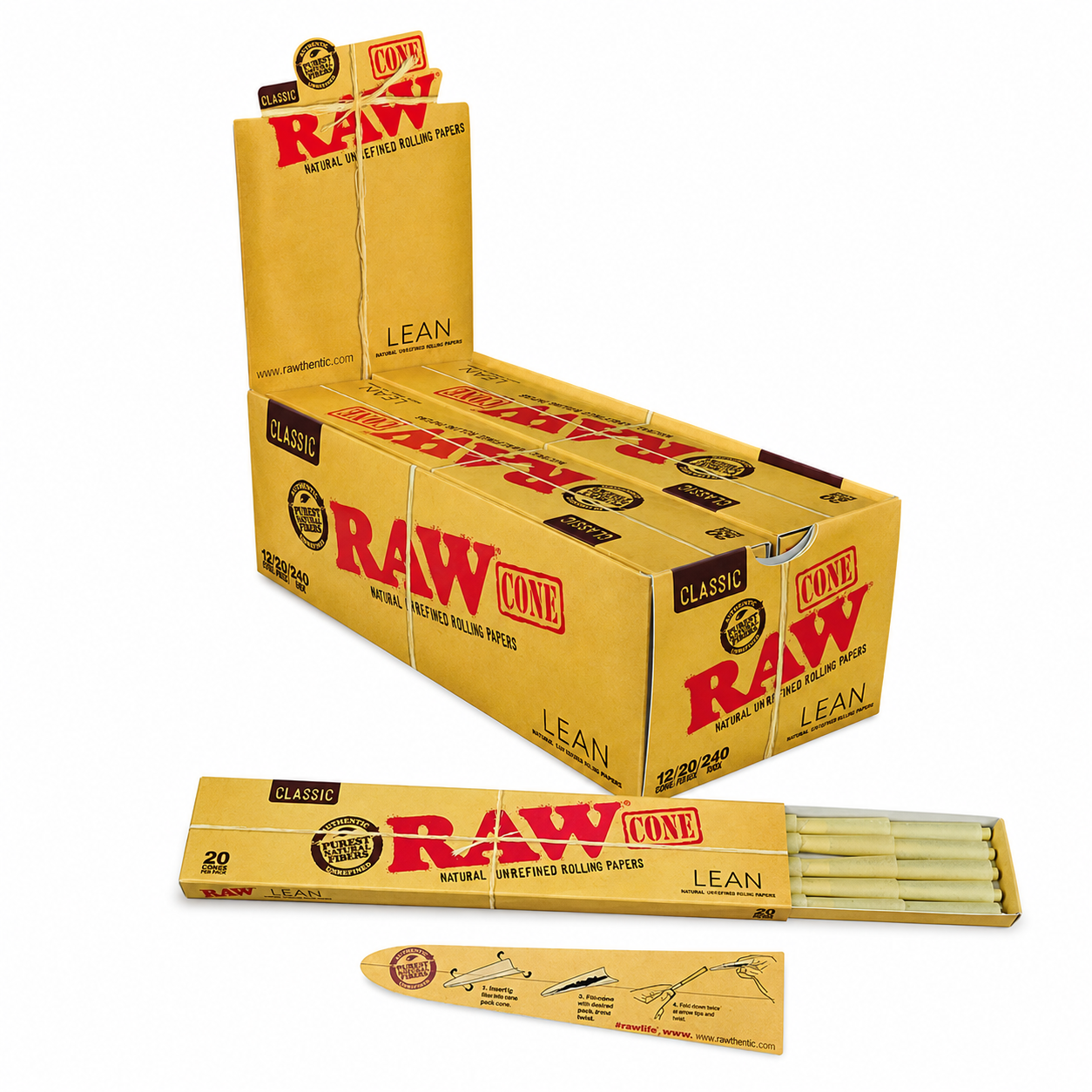 Raw Classic Lean Cones (20 Cones Per Pack / 12 Packs Display)