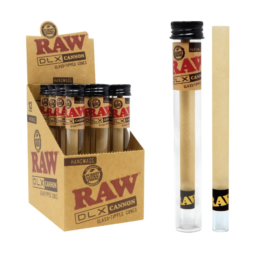 Raw DLX Cannon Glass Tipped Cones (12ct Display)